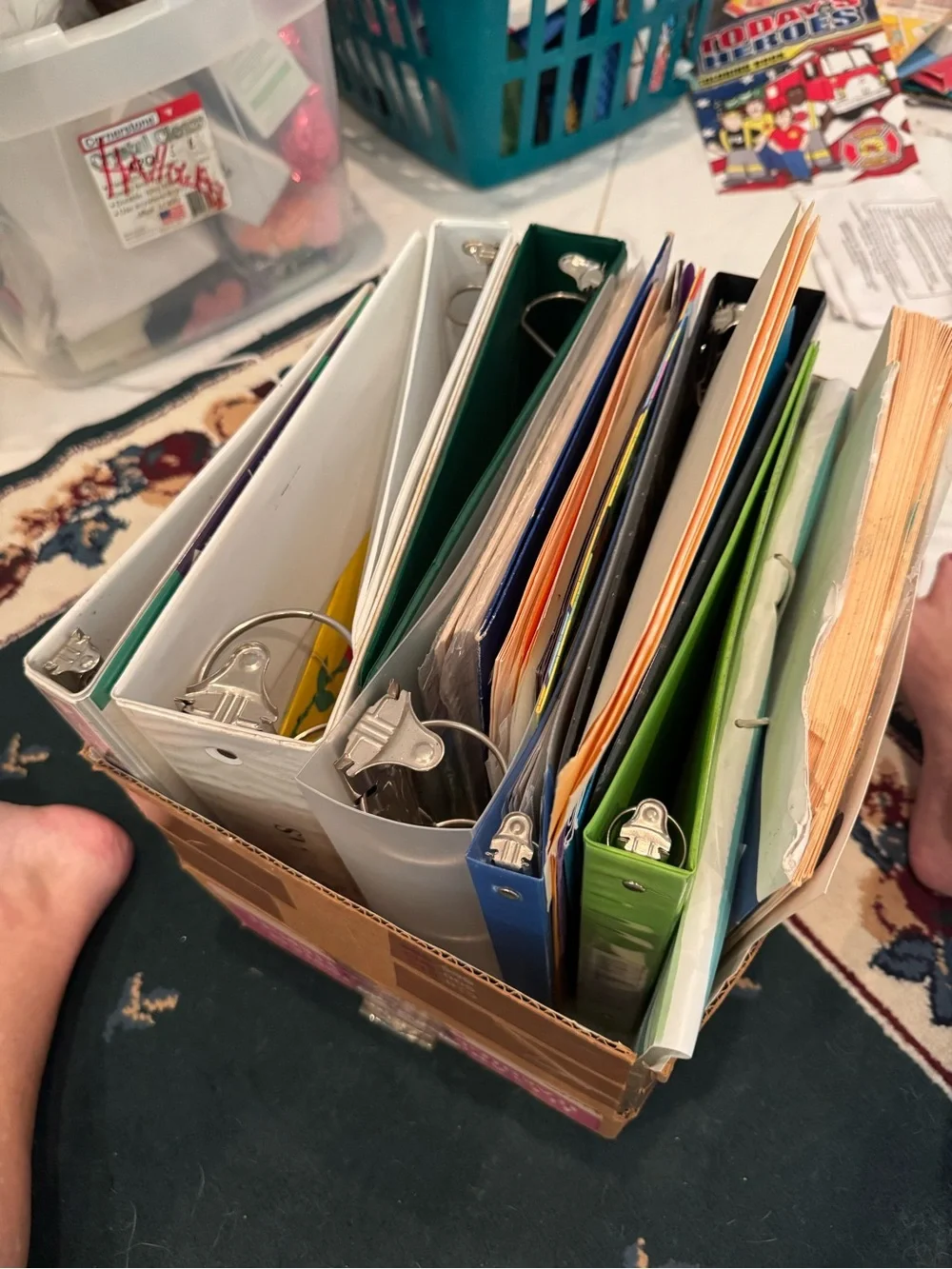 Assorted 3-Ring Binders and Organizers - Multi Color box of binders/folders